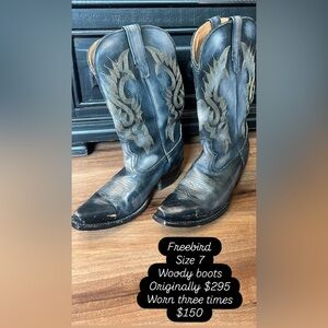 Freebird Charcoal Boots with Embroidered Accents
